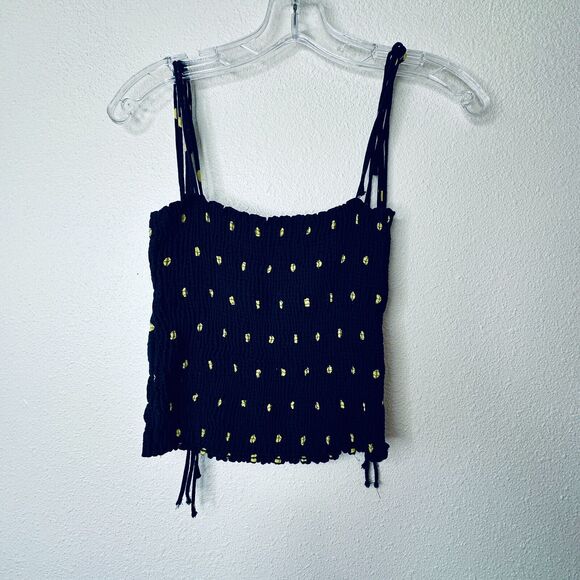 Zara Navy & Yellow Polka Dot Smocked Tube Top XS - Picture 6 of 13